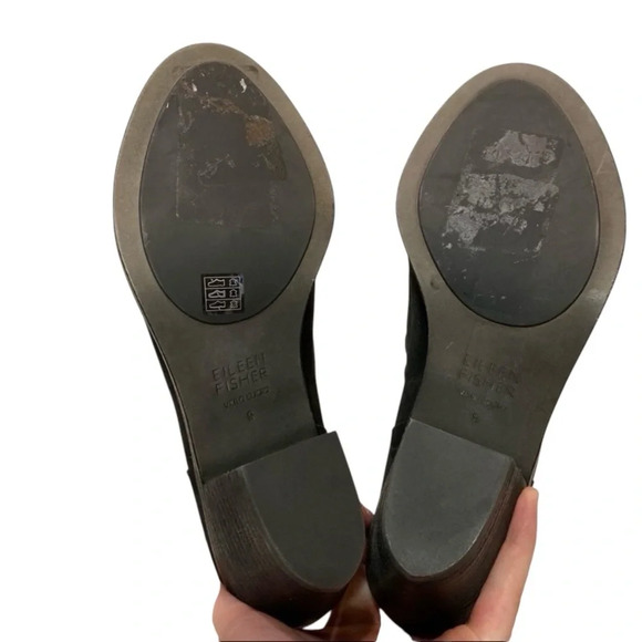 Eileen Fisher James Strappy Nubuck Leather Peep Toe Heels, Black - Picture 8 of 10